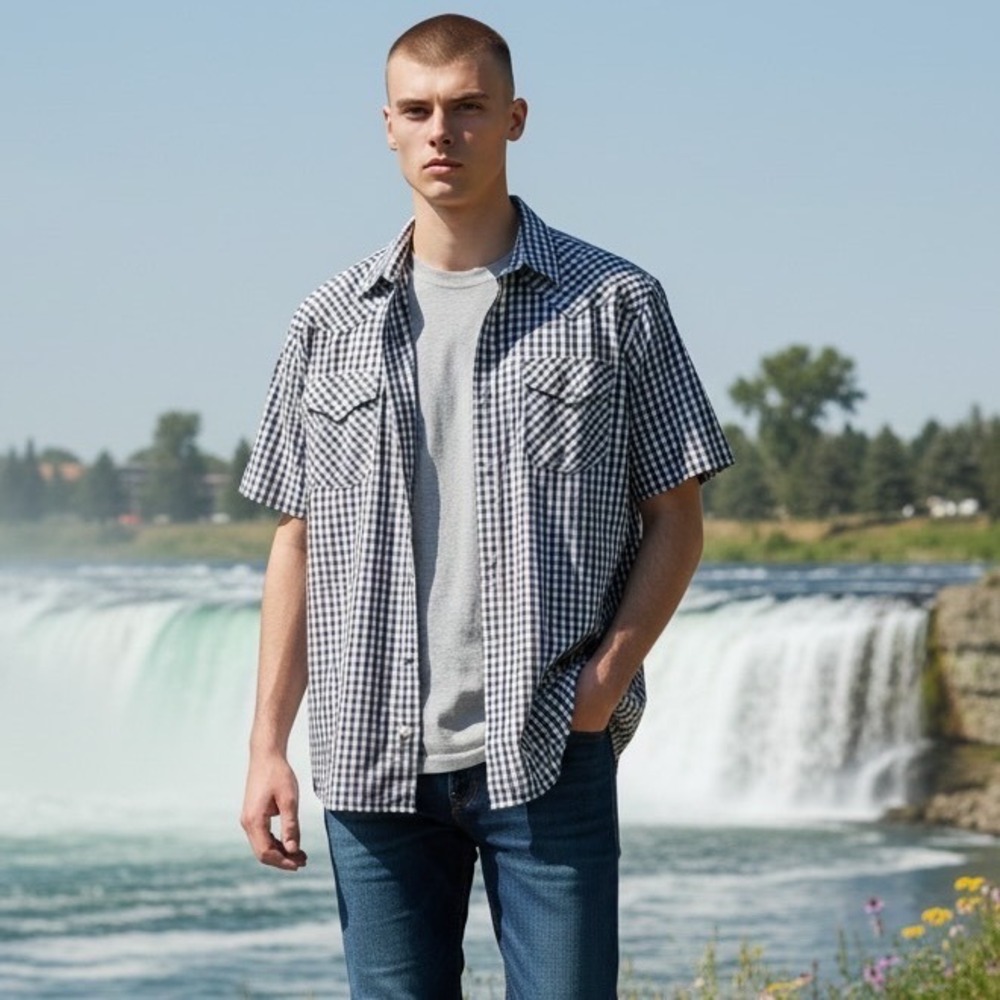 Panhandle Slim Mens Black White Gingham Western Short Sleeve Snap Shirt P31S0004